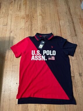 U.S. Polo Assn. Men’s Red & Navy Diagonal Logo Polo